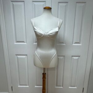 ADIKA White Satin Bodysuit - Size S.